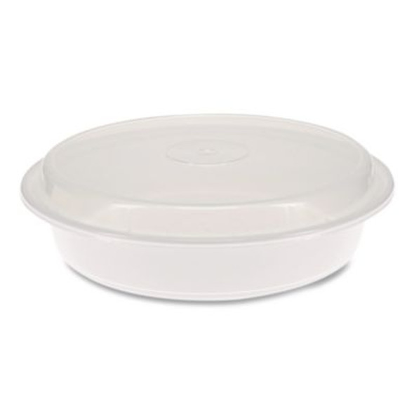 Newspring Versatainer Microwavable Containers, 48 Oz, 9 x 9 x 2.38, White/Clear, Plastic, 150/Carton