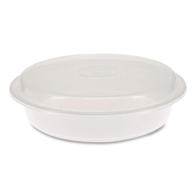 Newspring Versatainer Microwavable Containers, 48 Oz, 9.5 x 9.5 x 2.4, White/Clear, Plastic, 150/Carton