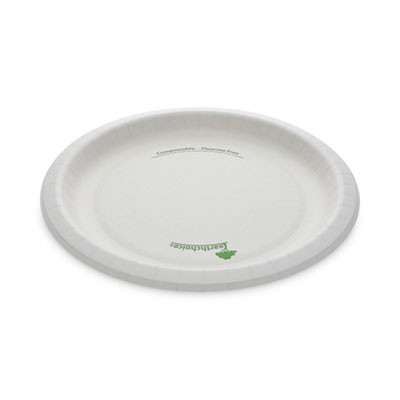 Earthchoice Pressware Compostable Dinnerware, Plate, Paper, 10" Dia, White, 300/Carton