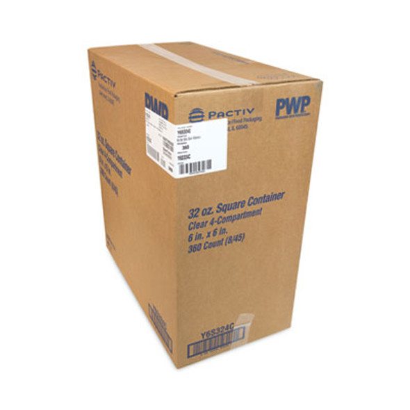 Earthchoice Square Recycled Bowl, 4 Compartments, 32 Oz, 6.13 x 6.13 x 2.61, Clear, Plastic, 360/Carton