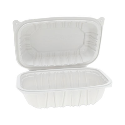 Earthchoice Vented Microwavable Mfpp Hinged Lid Container, 9 x 6 x 3.1, White, Plastic, 170/Carton