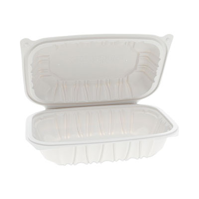 Earthchoice Vented Microwavable Mfpp Hinged Lid Container, 9 x 6 x 2.75, White, Plastic, 170/Carton