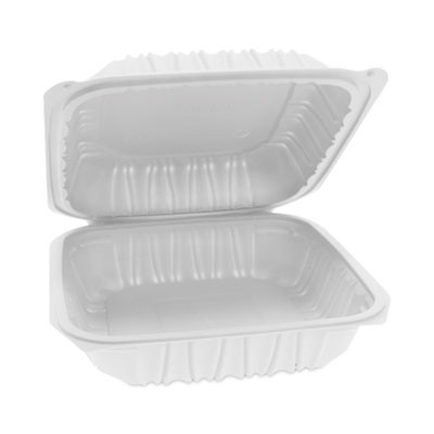 Earthchoice Vented Microwavable Mfpp Hinged Lid Container, 8.4 x 8.7 x 3.1, White, Plastic, 146/Carton