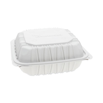 Earthchoice Vented Microwavable Mfpp Hinged Lid Container, 8.4 x 8.7 x 3.1, White, Plastic, 146/Carton