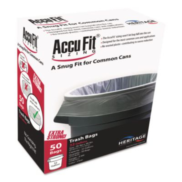 Linear Low Density Can Liners With Accufit Sizing, 23 Gal, 0.9 Mil, 28" x 45", Clear, 50 Bags/Box, 6 Boxes/Carton
