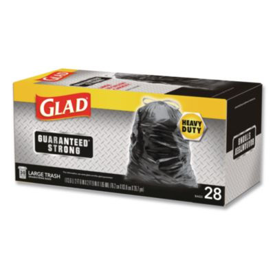 Guaranteed Strong Large Drawstring Trash Bags, Three-Ply, 30 Gal, 1.05 Mil, 30 x 33, Black, 28/Box