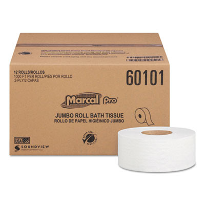 100% Recycled Bathroom Tissue, Septic Safe, 2-Ply, 3.3" x 1,000 Ft, White, 12 Rolls/Carton