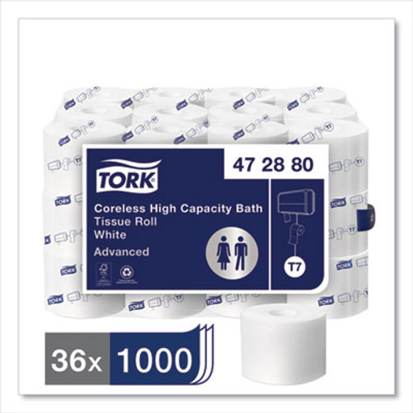 Advanced High Capacity Bath Tissue, Coreless, Septic Safe, 2-Ply, White, 1,000 Sheets/Roll, 36 Rolls/Carton