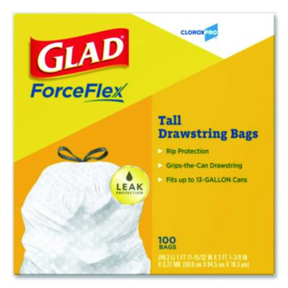 Cloroxpro Forceflex Tall Kitchen Drawstring Trash Bags, 13 Gal, 24 x 27.38, Gray, 100 Bags/Box, 4 Boxes/Carton