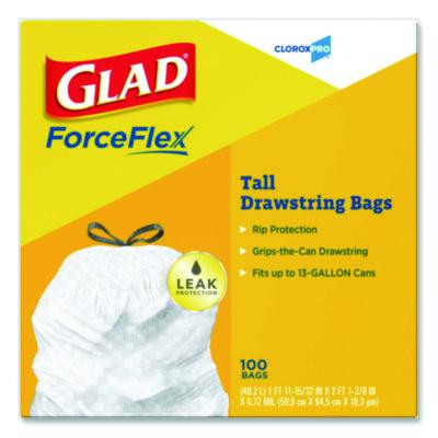 Cloroxpro Forceflex Tall Kitchen Drawstring Trash Bags, 13 Gal, 24 x 27.38, Gray, 100 Bags/Box, 4 Boxes/Carton