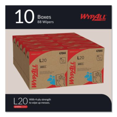 L20 Towels, Pop-Up Box, 4-Ply, 9.1 x 16.8, Unscented, White, 88/Box, 10 Boxes/Carton
