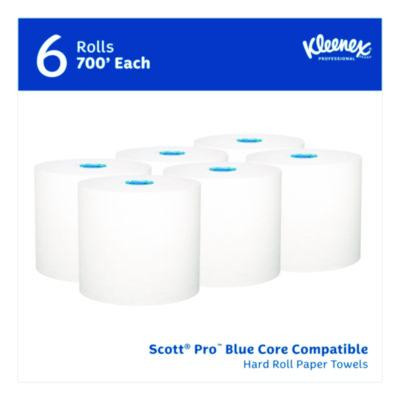 Hard Roll Paper Towels With Premium Absorbency Pockets With Colored Core, Blue Core, 1-Ply, 7.5" x 700 Ft, White, 6 Rolls/Ct