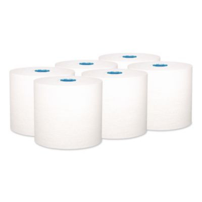 Hard Roll Paper Towels With Premium Absorbency Pockets With Colored Core, Blue Core, 1-Ply, 7.5" x 700 Ft, White, 6 Rolls/Ct