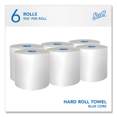 Pro Hard Roll Paper Towels With Absorbency Pockets For Scott Pro Dispenser, Blue Core Only, 1-Ply, 7.5" x 900 Ft, 6 Rolls/Ct