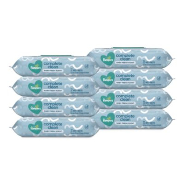 Complete Clean Baby Wipes, 1-Ply, Baby Fresh, 7 x 6.8, White, 72 Wipes/Pack, 8 Packs/Carton