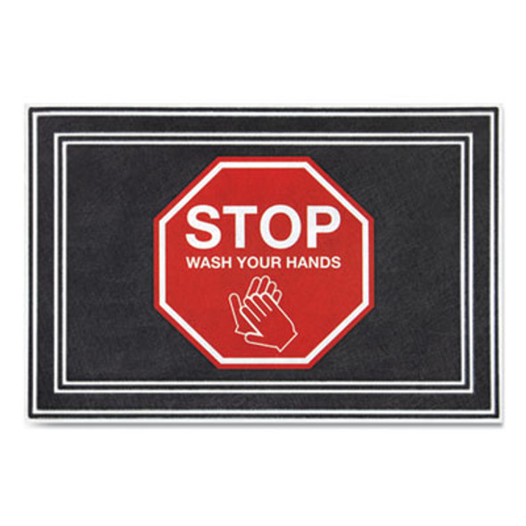 Social Distancing Message Mats, White/Red Printed Message: Stop - Wash Your Hands, 36" x 24", Charcoal Gray Surface