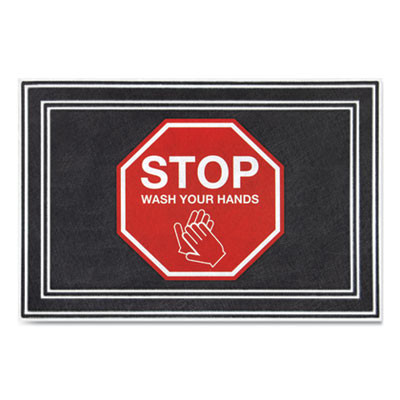 Social Distancing Message Mats, White/Red Printed Message: Stop - Wash Your Hands, 36" x 24", Charcoal Gray Surface