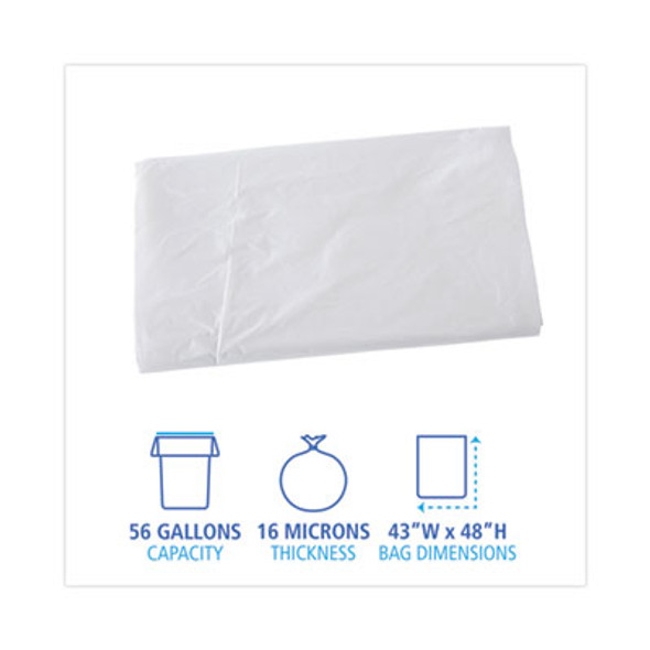 High Density Industrial Can Liners Flat Pack, 56 Gal, 16 Mic, 43" x 48", Natural, Flat Pack, 200/Carton