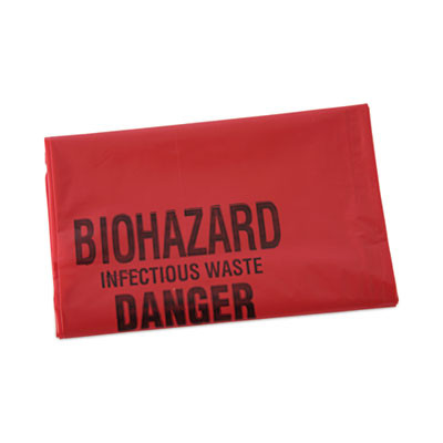 Linear Low Density Health Care Trash Can Liners, 16 Gal, 1.3 Mil, 24" x 32", Red, Flat Pack, 250/Carton