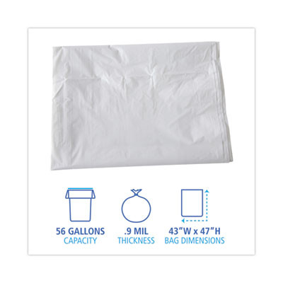 Linear Low Density Industrial Can Liners, 56 Gal, 0.9 Mil, 43" x 47", White, Flat Pack, 100/Carton