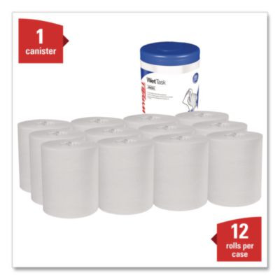 Wettask System Prep Wipers For Bleach/Disinfectants/Sanitizers Hygienic Enclosed System Refills, W/Canister, 55/Rl,12 Roll/Ct