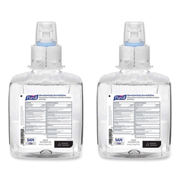 Advanced Hand Sanitizer Green Certified Foam Refill, For Cs6 Dispensers, 1,200 Ml, Fragrance-Free, 2/Carton