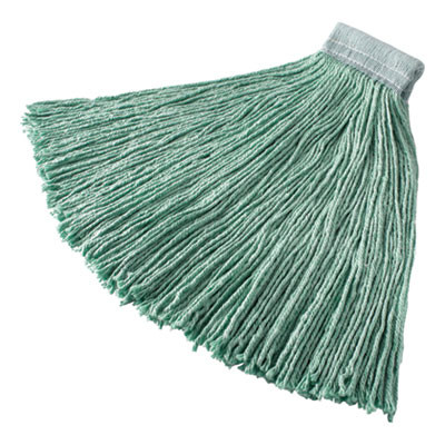 Non-Launderable Cotton/Synthetic Cut-End Wet Mop Heads, 24 Oz, Green, 5" White Headband