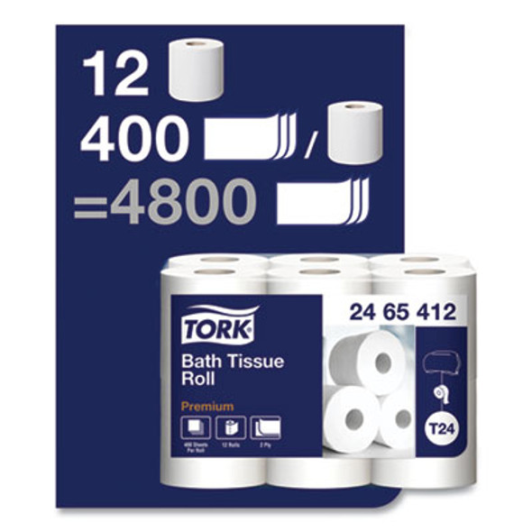 Premium Poly-Pack Bath Tissue, Septic Safe, 2-Ply, White, 400 Sheets/Roll, 12 Rolls/Pack, 4 Packs/Carton