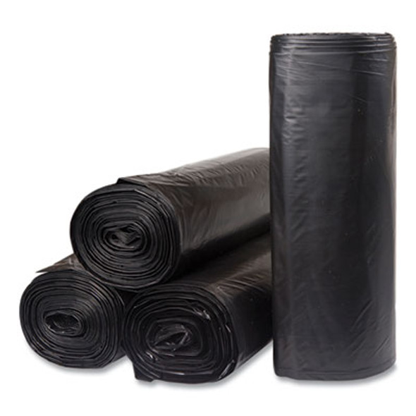 Low-Density Commercial Can Liners, 45 Gal, 1.2 Mil, 40" x 46", Black, Interleaved Roll, 10 Bags/Roll, 10 Rolls/Carton