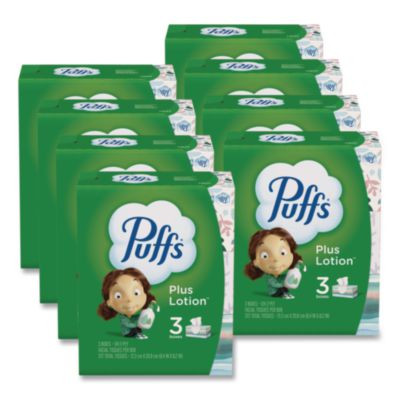Plus Lotion Facial Tissue, 2-Ply, White, 124 Sheets/Box, 3 Box/Pack, 8 Packs/Carton