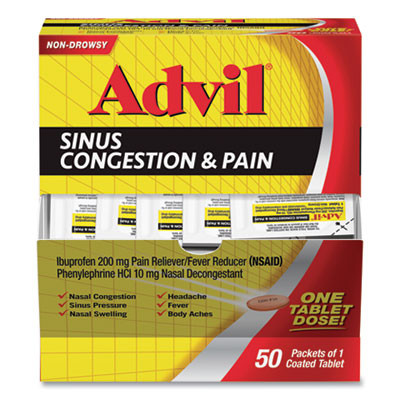 Sinus Congestion And Pain Relief, 50/Box