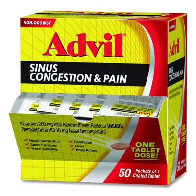 Sinus Congestion And Pain Relief, 50/Box
