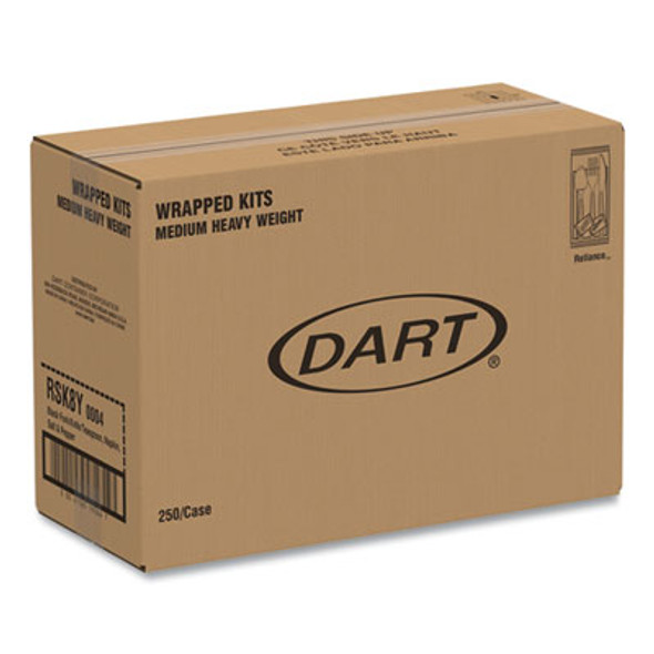 Reliance Mediumweight Cutlery Kit, Fork/Knife/Napkin/Pepper/Salt/Spoon, Plastic, Black, 250/Carton