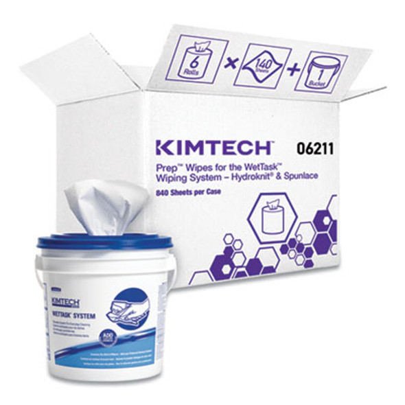 Power Clean Wipers For Disinfectants, Sanitizers,Solvents Wettask Customizable Wet Wipe System, 140/Roll, 6 Rolls/1 Bucket/Ct