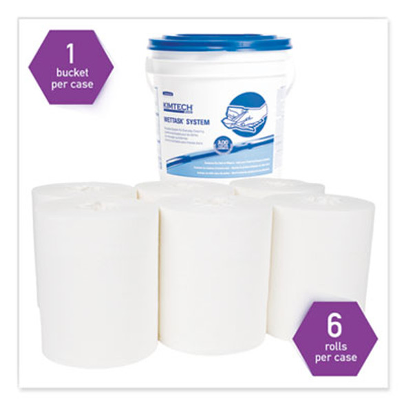 Power Clean Wipers For Disinfectants, Sanitizers,Solvents Wettask Customizable Wet Wipe System, 140/Roll, 6 Rolls/1 Bucket/Ct