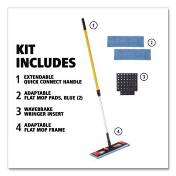 Adaptable Flat Mop Kit, 19.5 X 5.5 Blue Microfiber Head, 48" To 72" Yellow Aluminum Handle