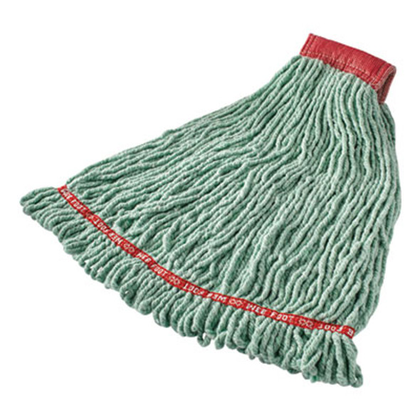 Web Foot Shrinkless Looped-End Wet Mop Head, Cotton/Synthetic, Large, Green, 5" Red Headband