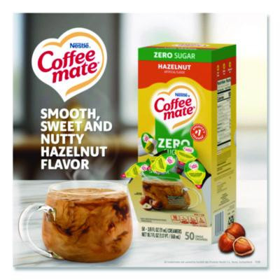 Liquid Coffee Creamer, Zero Sugar Hazelnut, 0.38 Oz Mini Cups, 50/Box, 4 Boxes/Carton
