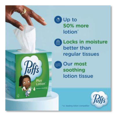 Plus Lotion Facial Tissue, 2-Ply, White, 124 Sheets/Box, 3 Box/Pack