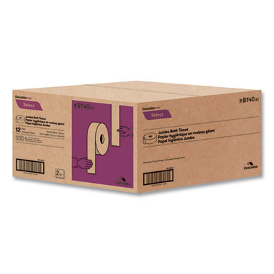 Select Jumbo Bath Tissue, Septic Safe, 2 Ply, 3.3" x 1,000 Ft, White, 12 Rolls/Carton