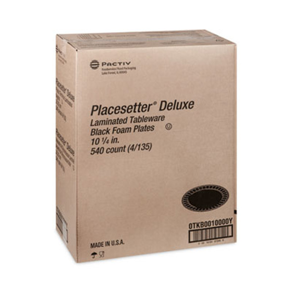 Placesetter Deluxe Laminated Foam Dinnerware, Plate, 10.25" Dia, Black, 540/Carton