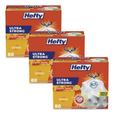 Ultra Strong Scented Tall Kitchen Bags, Drawstring, 13 Gal, Citrus Twist, 23.75" x 24.88", White, 80 Bags/Box, 3 Boxes/Carton