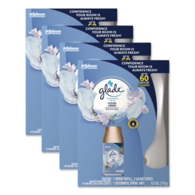 Automatic Spray Starter Kit, Spray Unit And Refill, White/Gold, Clean Linen, 4/Carton