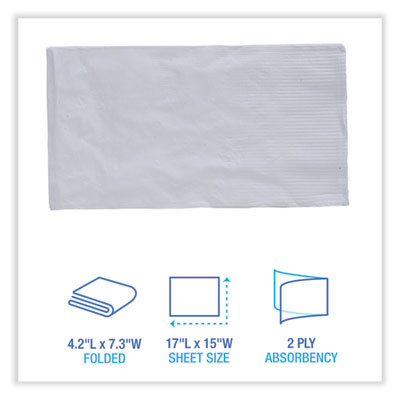 Dinner Napkin, 2-Ply, 17 x 15, White, 100/Pack, 30 Packs/Carton