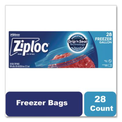 Zipper Freezer Bags, 1 Gal, 9.6" x 12.1", Clear, 28/Box