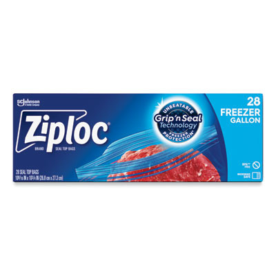 Zipper Freezer Bags, 1 Gal, 9.6" x 12.1", Clear, 28/Box