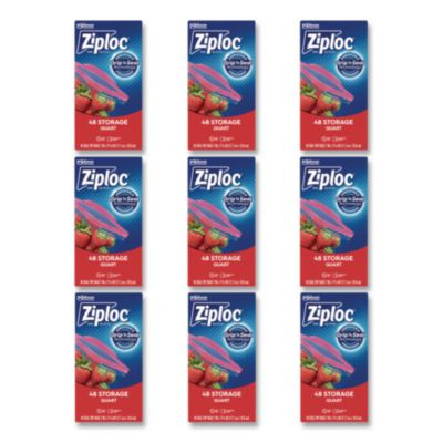 Double Zipper Storage Bags, Triple System Seal, Quart, 9.63" x 8.5", Clear, 9/Carton