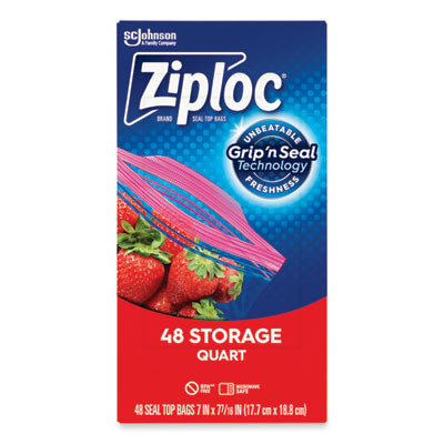 Double Zipper Storage Bags, Triple System Seal, Quart, 1.75 Mil, 9.63" x 8.5", Clear, 48/Box
