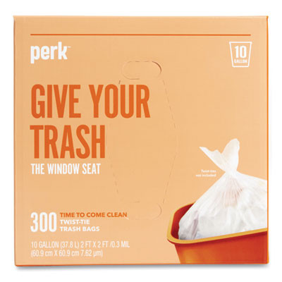 Twist-Tie Light-Duty Can Liners, 10 Gal, 0.36 Mil, 24" x 24", Clear, Flat Pack, 300/Box