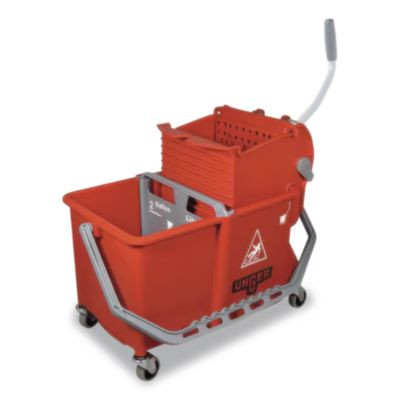 Side-Press Restroom Mop Dual Bucket Combo, 4 Gal, Red
